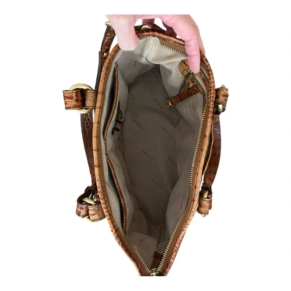 Brahmin Mini Asher Satchel Almond Melbourne Leather Croc Embossed Shoulder Bag - Picture 8 of 10